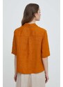 United Colors of Benetton camicia di lino colore marrone