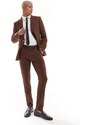 ASOS DESIGN Wedding - Pantaloni da abito skinny in misto lana marrone con texture a cesto