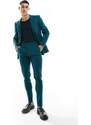 ASOS DESIGN - Pantaloni da abito super skinny in misto lino verde-azzurro
