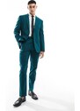ASOS DESIGN - Pantaloni da abito slim in misto lino verde-azzurro