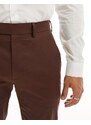 ASOS DESIGN - Pantaloni skinny da abito in misto lino marrone