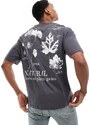ADPT - T-shirt oversize grigia con stampa "Natural" di piante sul retro-Grigio