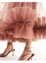 Lace & Beads Petite - Vestito marrone rosato al polpaccio in tulle con volant sul fondo e corsetto