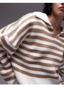 Topshop - Maglione bianco a righe marroni con colletto-Multicolore