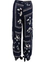1-One pantalone donna modello cargo fantasia fiori blu e avorio