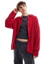 Reclaimed Vintage - Cardigan unisex rosso con colletto polo