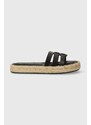 Tommy Hilfiger infradito in pelle AUTHENTIC FLAT LTHR ESPADRILLE donna colore nero FW0FW07745