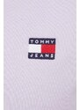 Tommy Jeans felpa in cotone donna colore violetto con cappuccio con applicazione