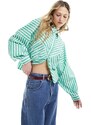 ASOS DESIGN - Camicia verde a righe con spalle voluminose con dettaglio combinato-Multicolore