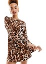 Lioness - Vestito corto a trapezio con stampa leopardata e maniche svasate-Multicolore