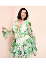 ASOS Luxe Curve - Vestito corto in organza verde a fiori con coppe-Multicolore
