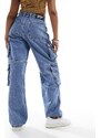 Dr Denim - Donna - Jeans dritti stile cargo a vita alta vestibilità comoda lavaggio rétro blu