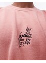 Topman - Felpa oversize rosa slavato con teschio ricamato stile tatuaggio