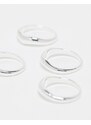 Topshop - Remy - Confezione da 4 anelli placcati argento con design a forcella effetto metallo fuso