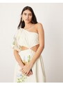 ASOS Edition - Vestito midi color crema con ricami floreali e maniche a sbuffo-Bianco