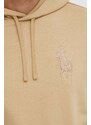 Polo Ralph Lauren felpa in cotone uomo colore beige con cappuccio con applicazione
