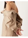 ASOS EDITION - Drama - Vestito midi color cammello a maniche lunghe con scollo alla Bardot-Neutro