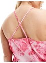 Vero Moda Curve - Vestito sottoveste lungo in raso rosa a fiori con scollo squadrato