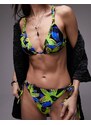 Topshop - Top bikini a triangolo con stampa vivace a fiori e nodi-Multicolore
