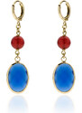 Orecchini donna Unoaerre lunghi con pietra blu e perla rossa 2262