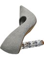 Malu Shoes Decollete a punta donna scarpa elegante glitter argento con tacco gioiello triangolare 10 cm