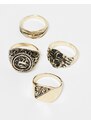 ASOS DESIGN - Confezione da 8 anelli con sigillo e a fascia color oro brunito-Argento