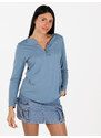 Daystar T-shirt Donna a Maniche Lughe Con Scollo V Manica Lunga Blu Taglia Unica