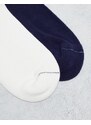 Lacoste - Confezione da 2 paia di calzini bianchi e blu navy con righe a contrasto