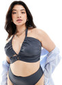 ASOS Curve ASOS DESIGN Curve - Ashley - Top bikini grigio ardesia con incrocio sul collo e apertura a goccia