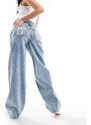 Miss Selfridge - Jeans larghi lavaggio acido con tasche con fiocco-Blu