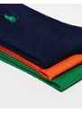 Polo Ralph Lauren - Confezione da 3 paia di calzini in cotone mercerizzato arancioni, verdi e blu navy con logo-Verde