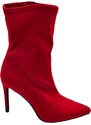 Malu Shoes Stivaletti tronchetti donna a punta in licra effetto calzino rosso con tacco sottile 12 cm zip aderenti al polpaccio