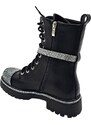 Malu Shoes Anfibi scarpa donna nero con strass argento in punta e cinturino fondo alto in gomma zigrinata con zip moda