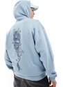 ASOS DESIGN - Felpa con cappuccio oversize blu con stampa al centro sulla schiena