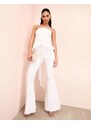 ASOS LUXE - Pantaloni a zampa bianchi decorati con perline-Bianco