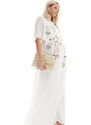 Hope & Ivy Maternity - Vestito lungo a portafoglio ricamato color avorio-Bianco