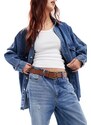 ASOS DESIGN - Cintura da jeans per vita e fianchi color cuoio con fibbia a mezzaluna-Marrone