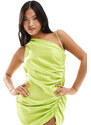 ASOS Petite ASOS DESIGN Petite - Vestito corto in raso verde chartreuse con arricciatura sul alto e spalline asimmetriche-Oro