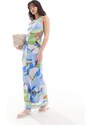 Vero Moda - Vestito senza maniche in rete blu con stampa a fiori e fondo ondulato-Multicolore