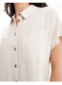Pieces - Camicia in lino crema allacciata davanti in coordinato-Bianco