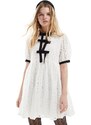 Sister Jane - Vestito corto color porcellana con fiocco a contrasto-Bianco