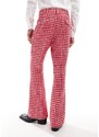 Twisted Tailor - Pantaloni da abito rossi e rosa pied de poule-Multicolore