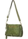 MARGOT: borsa donna, pelle invecchiata / vintage con borchie, colore VERDE, CHIAROSCURO, Made in Italy