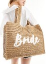 South Beach - Borsa shopping da spalla da sposa beige con ricamo-Neutro