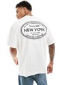 Pull&Bear - T-shirt bianca con stampa New York-Bianco