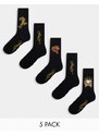 Ed Hardy - Arola - Confezione da 5 paia di calzini neri con stampa stile tatuaggio-Nero