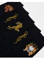 Ed Hardy - Arola - Confezione da 5 paia di calzini neri con stampa stile tatuaggio-Nero