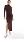 Pull&Bear - Vestito lungo modellante in poliammide color marrone cioccolato con spacco sulla gamba