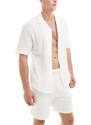 Pull&Bear - Camicia testurizzata bianca in coordinato-Bianco