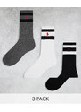 Polo Ralph Lauren - Confezione da 3 paia di calzini sportivi neri, grigi e bianchi a righe-Nero